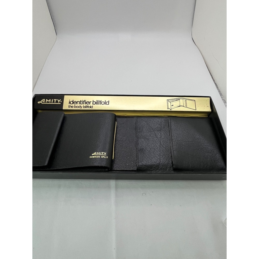 VTG Amity Identifier Billfold Mens Black Cowhide Split Leather Bifold Wallet